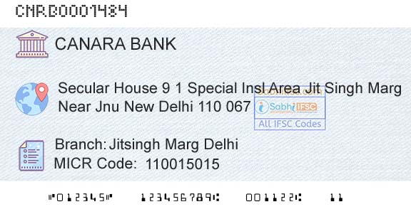 Canara Bank Jitsingh Marg DelhiBranch 