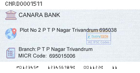 Canara Bank P T P Nagar TrivandrumBranch 