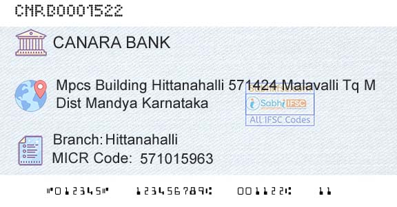 Canara Bank HittanahalliBranch 