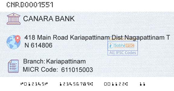 Canara Bank KariapattinamBranch 