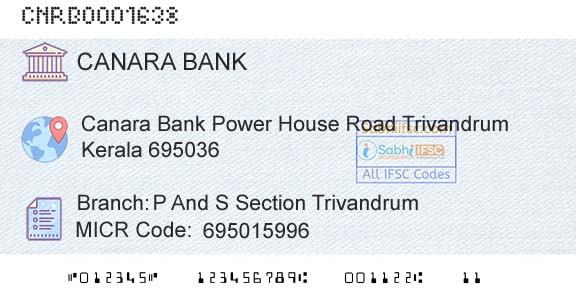 Canara Bank P And S Section TrivandrumBranch 
