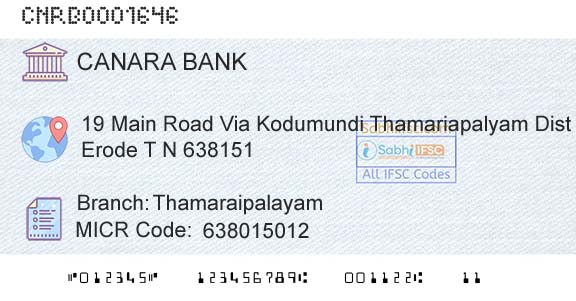 Canara Bank ThamaraipalayamBranch 