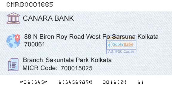 Canara Bank Sakuntala Park KolkataBranch 