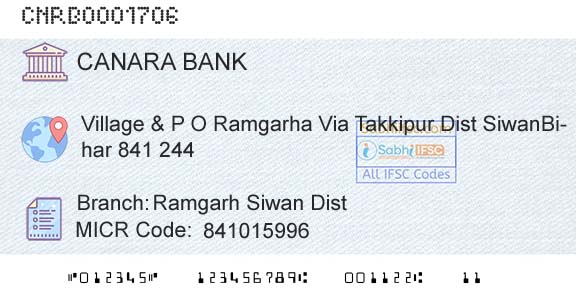 Canara Bank Ramgarh Siwan Dist Branch 