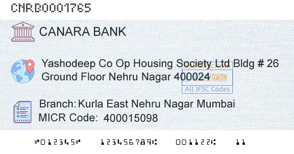 Canara Bank Kurla East Nehru Nagar MumbaiBranch 