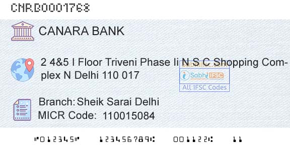 Canara Bank Sheik Sarai DelhiBranch 