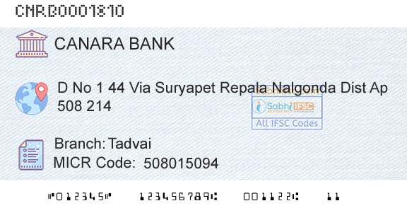 Canara Bank TadvaiBranch 