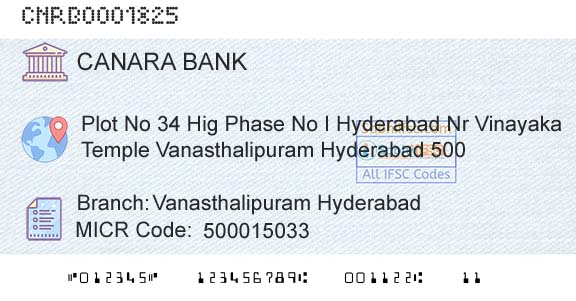 Canara Bank Vanasthalipuram HyderabadBranch 