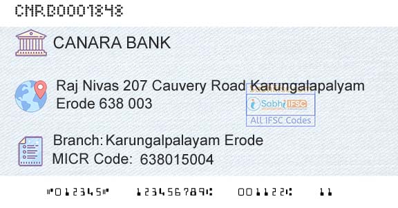 Canara Bank Karungalpalayam ErodeBranch 