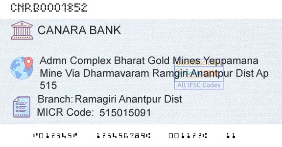 Canara Bank Ramagiri Anantpur Dist Branch 