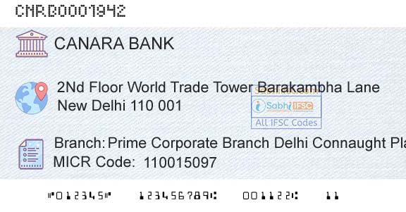 Canara Bank Prime Corporate Branch Delhi Connaught PlaceBranch 