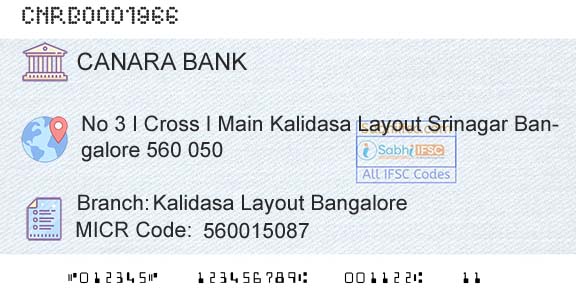 Canara Bank Kalidasa Layout BangaloreBranch 