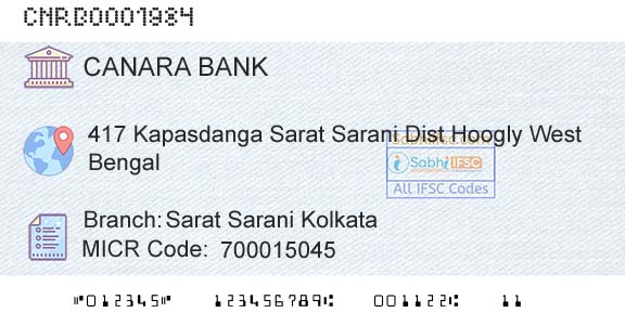 Canara Bank Sarat Sarani KolkataBranch 