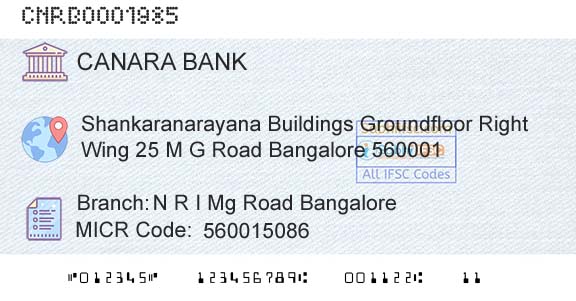 Canara Bank N R I Mg Road BangaloreBranch 