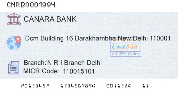 Canara Bank N R I Branch DelhiBranch 