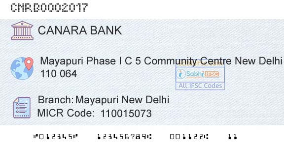 Canara Bank Mayapuri New DelhiBranch 
