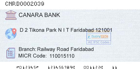 Canara Bank Railway Road FaridabadBranch 