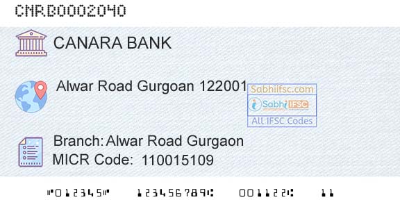 Canara Bank Alwar Road GurgaonBranch 