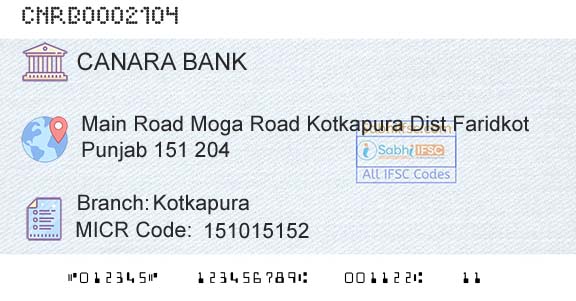 Canara Bank KotkapuraBranch 