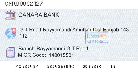 Canara Bank Rayyamandi G T RoadBranch 