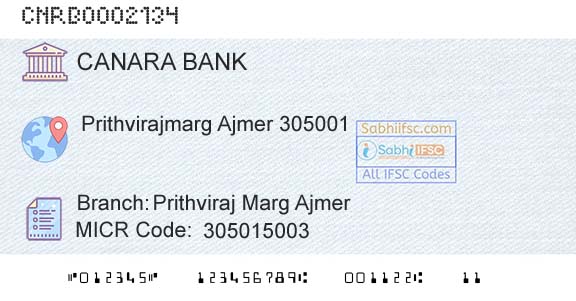 Canara Bank Prithviraj Marg AjmerBranch 