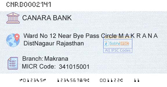 Canara Bank MakranaBranch 