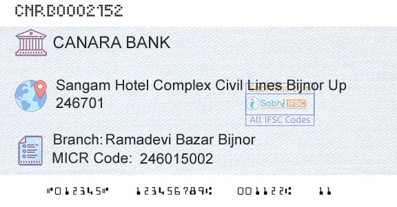 Canara Bank Ramadevi Bazar BijnorBranch 
