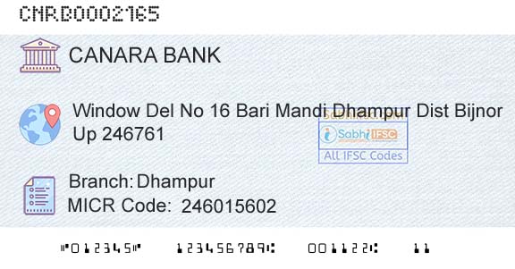 Canara Bank DhampurBranch 