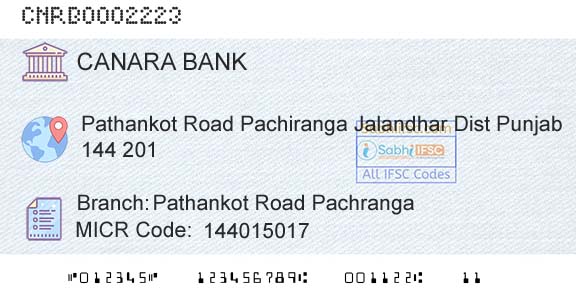 Canara Bank Pathankot Road PachrangaBranch 