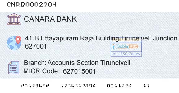 Canara Bank Accounts Section TirunelveliBranch 