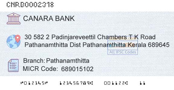 Canara Bank PathanamthittaBranch 