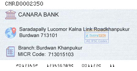 Canara Bank Burdwan KhanpukurBranch 