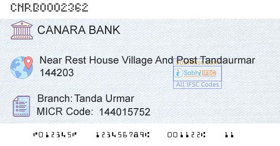 Canara Bank Tanda UrmarBranch 