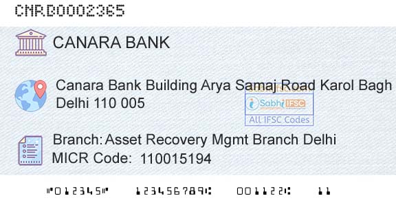Canara Bank Asset Recovery Mgmt Branch DelhiBranch 