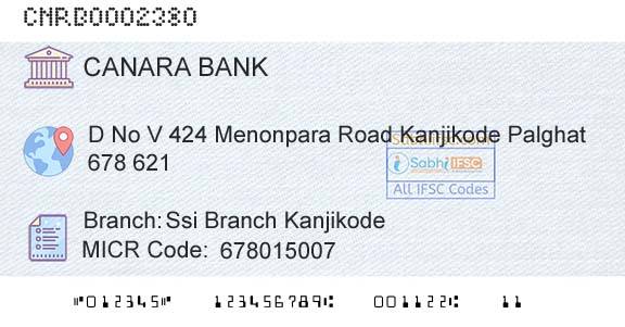Canara Bank Ssi Branch KanjikodeBranch 