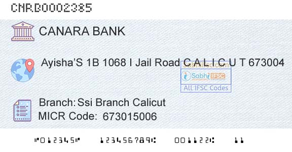 Canara Bank Ssi Branch CalicutBranch 
