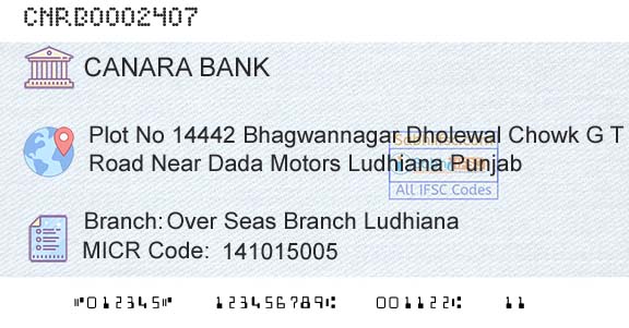 Canara Bank Over Seas Branch LudhianaBranch 