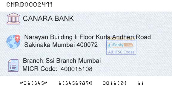 Canara Bank Ssi Branch MumbaiBranch 