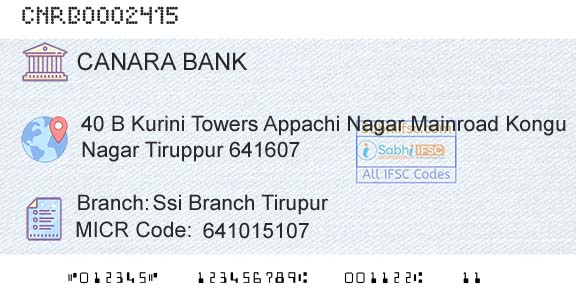 Canara Bank Ssi Branch TirupurBranch 