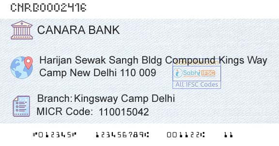 Canara Bank Kingsway Camp DelhiBranch 