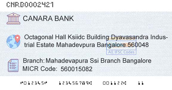 Canara Bank Mahadevapura Ssi Branch Bangalore Branch 