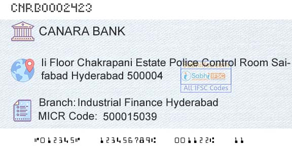 Canara Bank Industrial Finance HyderabadBranch 