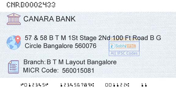 Canara Bank B T M Layout BangaloreBranch 