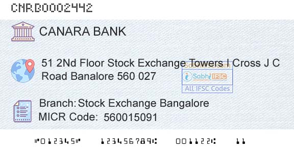 Canara Bank Stock Exchange BangaloreBranch 