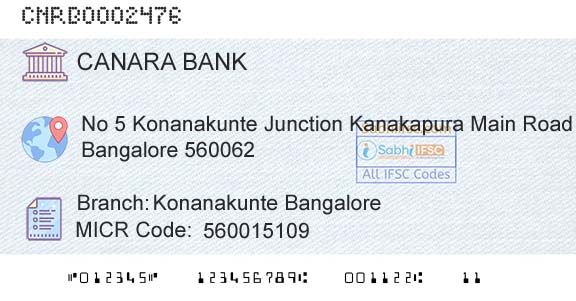 Canara Bank Konanakunte BangaloreBranch 