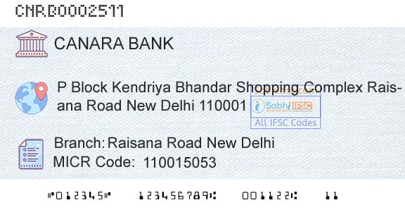 Canara Bank Raisana Road New DelhiBranch 