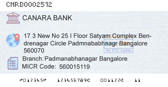 Canara Bank Padmanabhanagar BangaloreBranch 