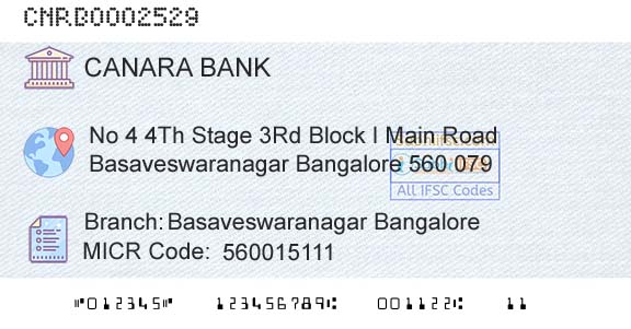 Canara Bank Basaveswaranagar BangaloreBranch 