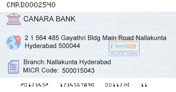 Canara Bank Nallakunta HyderabadBranch 