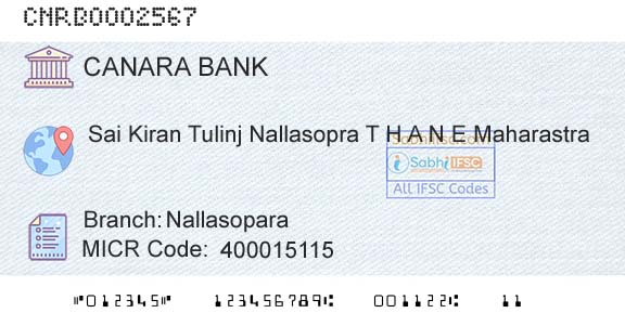 Canara Bank NallasoparaBranch 